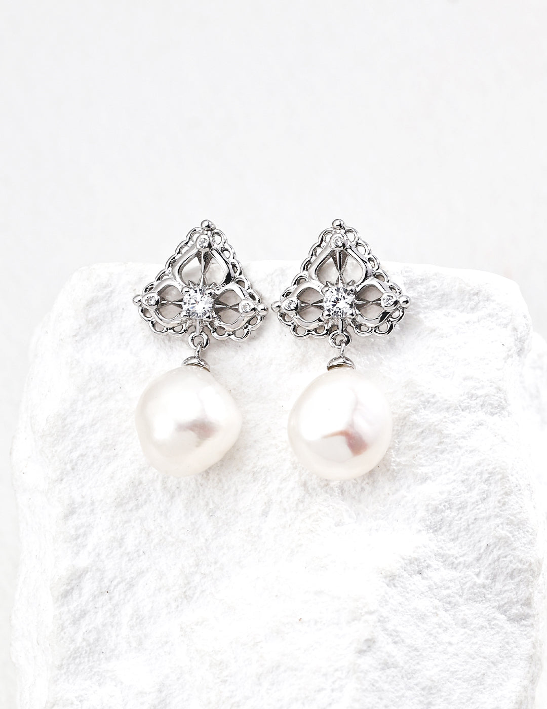 French Baroque Pearl Earrings - 18K Gold Plated S925 Sterling Silver, Vintage-inspired Luxury Studs with Zircon - Aruary Studio | Artisanal Jewelry