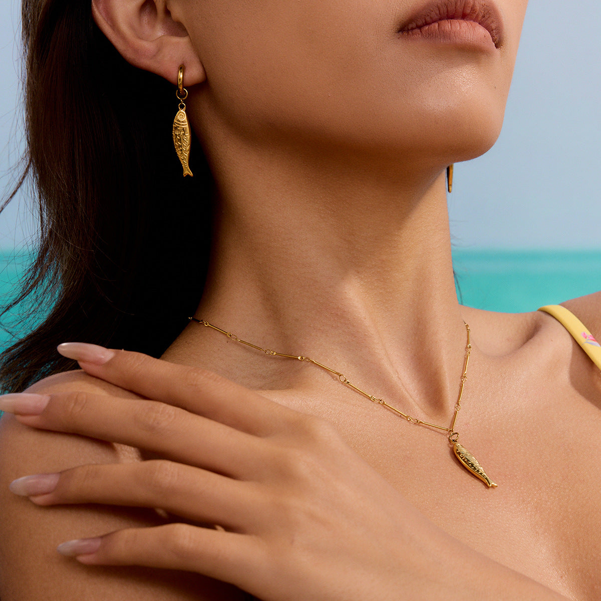 Yuqing Realm | Accessories Boutique Golden Fish - inspired Elegant Jewelry Set: Hoop Earrings & Dainty Necklace