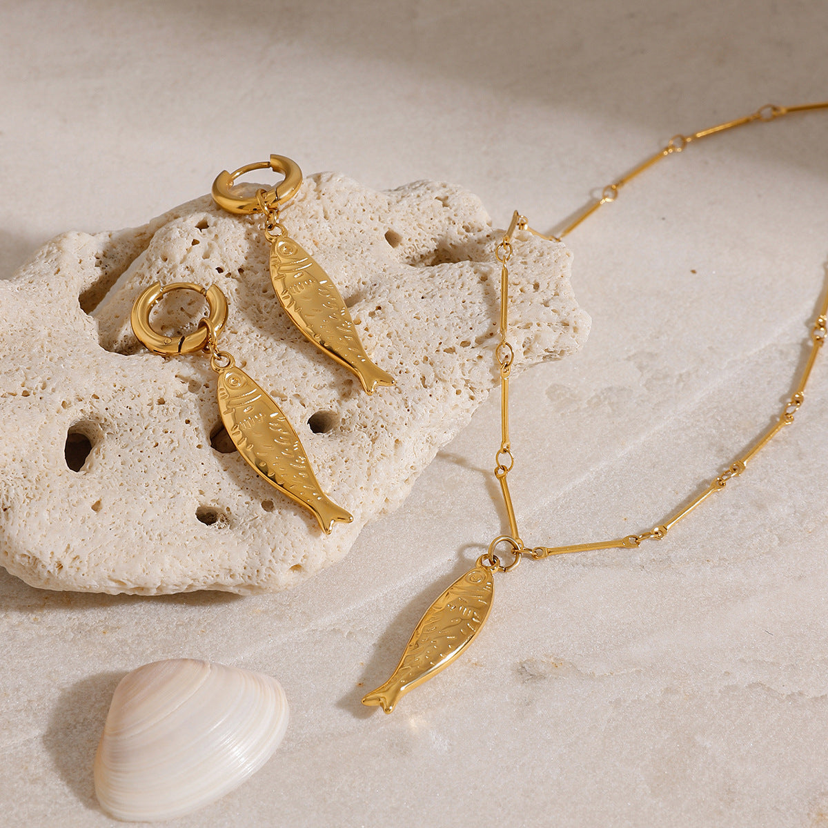 Yuqing Realm | Accessories Boutique Golden Fish - inspired Elegant Jewelry Set: Hoop Earrings & Dainty Necklace