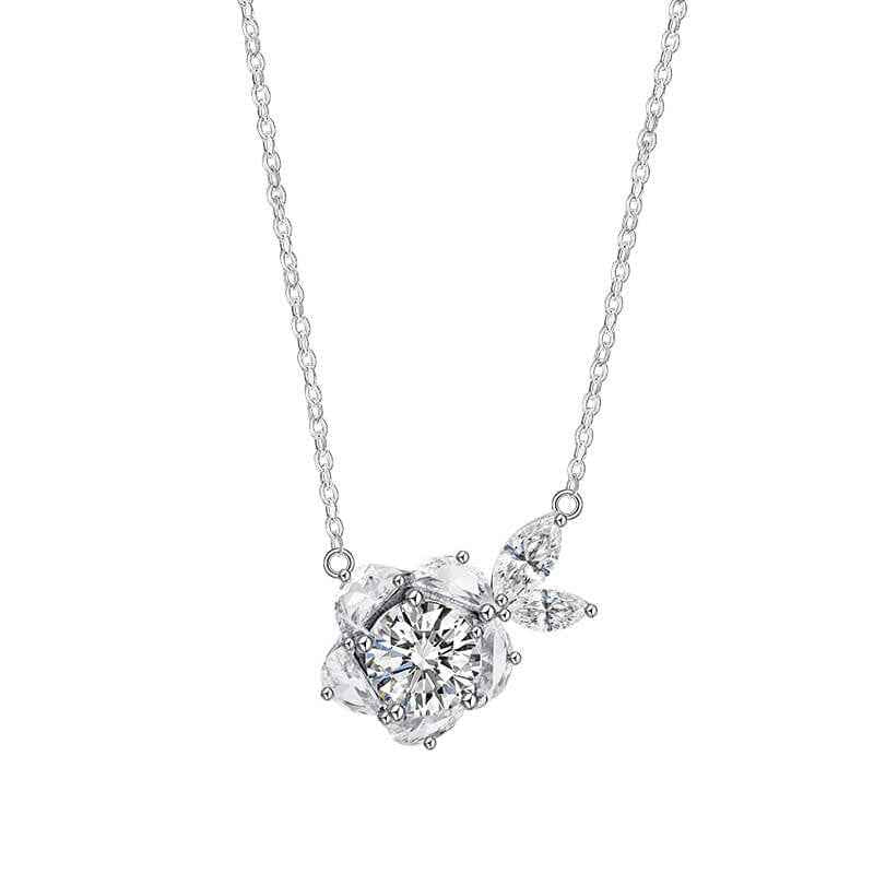 Moissanite Pendant Necklace in Camellia Design