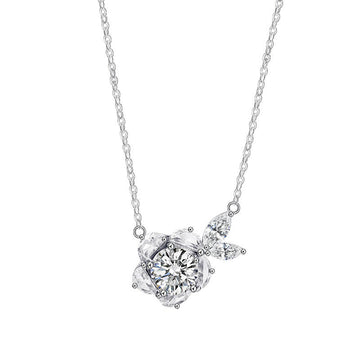 1 Carat Moissanite Camellia Flower Necklace | 925 Sterling Silver Romantic Floral Pendant | Brilliant Lab Diamond Alternative Jewelry for Her - Aruary Studio ｜ Artisanal Jewelry