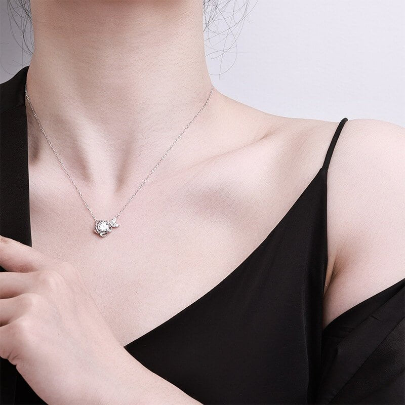 1 Carat Moissanite Camellia Flower Necklace | 925 Sterling Silver Romantic Floral Pendant | Brilliant Lab Diamond Alternative Jewelry for Her - Aruary Studio ｜ Artisanal Jewelry