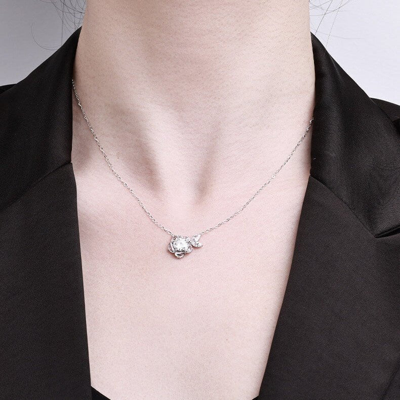 1 Carat Moissanite Camellia Flower Necklace | 925 Sterling Silver Romantic Floral Pendant | Brilliant Lab Diamond Alternative Jewelry for Her - Aruary Studio ｜ Artisanal Jewelry