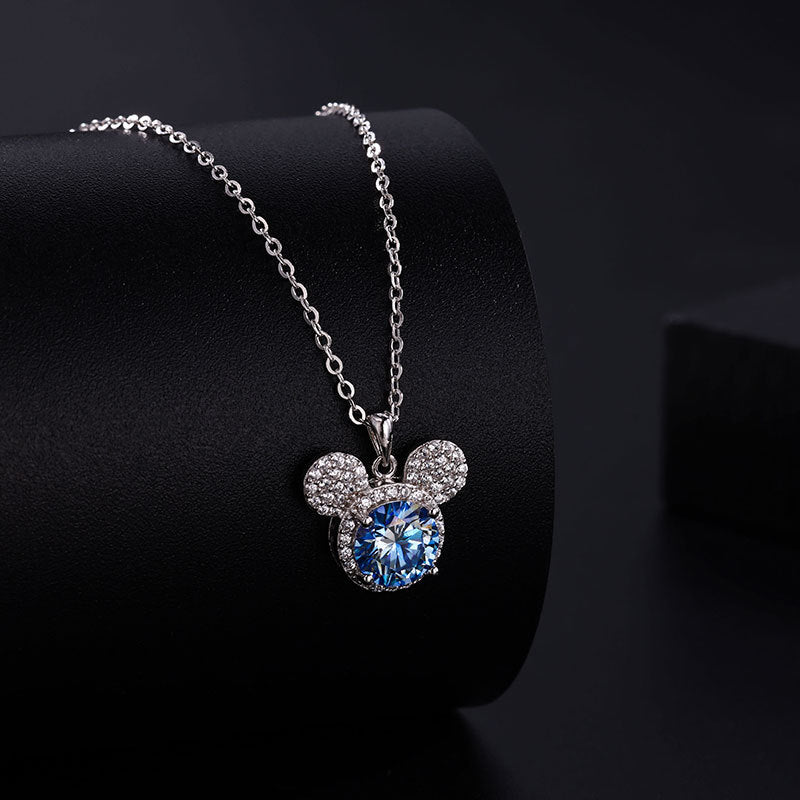 1 Carat Moissanite Mickey Head Clavicle Necklace | S925 Sterling Silver - Playful Luxury with Timeless Sparkle - Aruary Studio ｜ Artisanal Jewelry