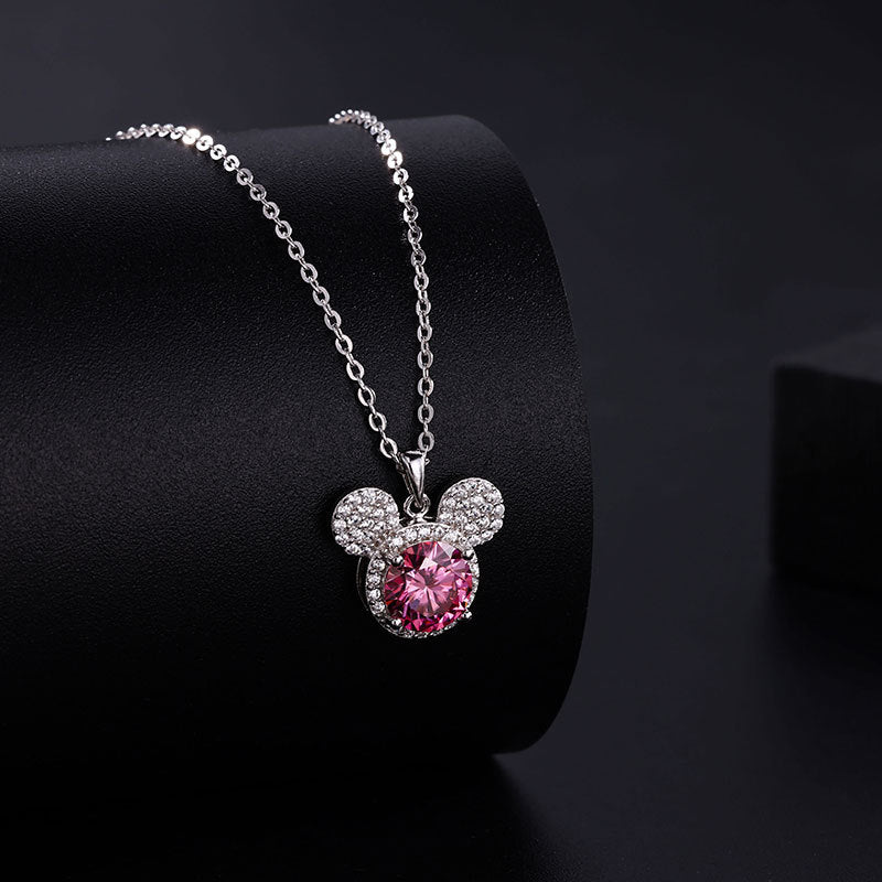 1 Carat Moissanite Mickey Head Clavicle Necklace | S925 Sterling Silver - Playful Luxury with Timeless Sparkle - Aruary Studio ｜ Artisanal Jewelry