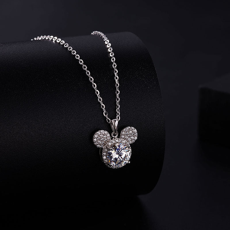 1 Carat Moissanite Mickey Head Clavicle Necklace | S925 Sterling Silver - Playful Luxury with Timeless Sparkle - Aruary Studio ｜ Artisanal Jewelry