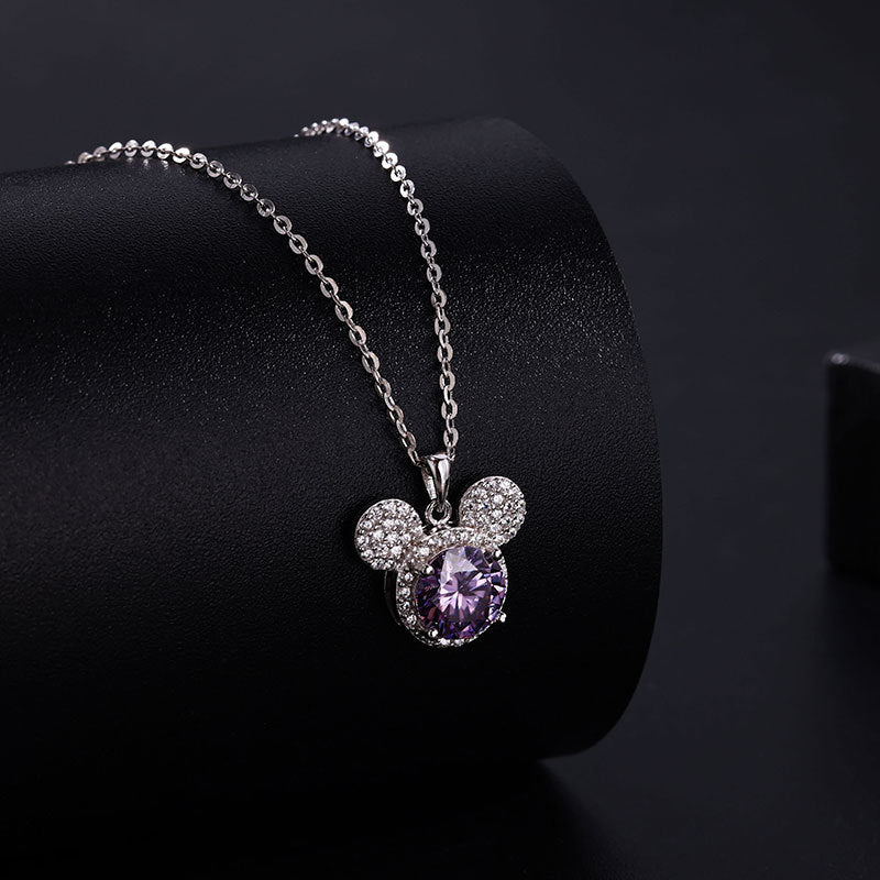 1 Carat Moissanite Mickey Head Clavicle Necklace | S925 Sterling Silver - Playful Luxury with Timeless Sparkle - Aruary Studio ｜ Artisanal Jewelry