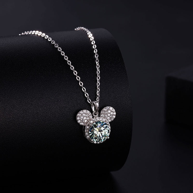 1 Carat Moissanite Mickey Head Clavicle Necklace | S925 Sterling Silver - Playful Luxury with Timeless Sparkle - Aruary Studio ｜ Artisanal Jewelry