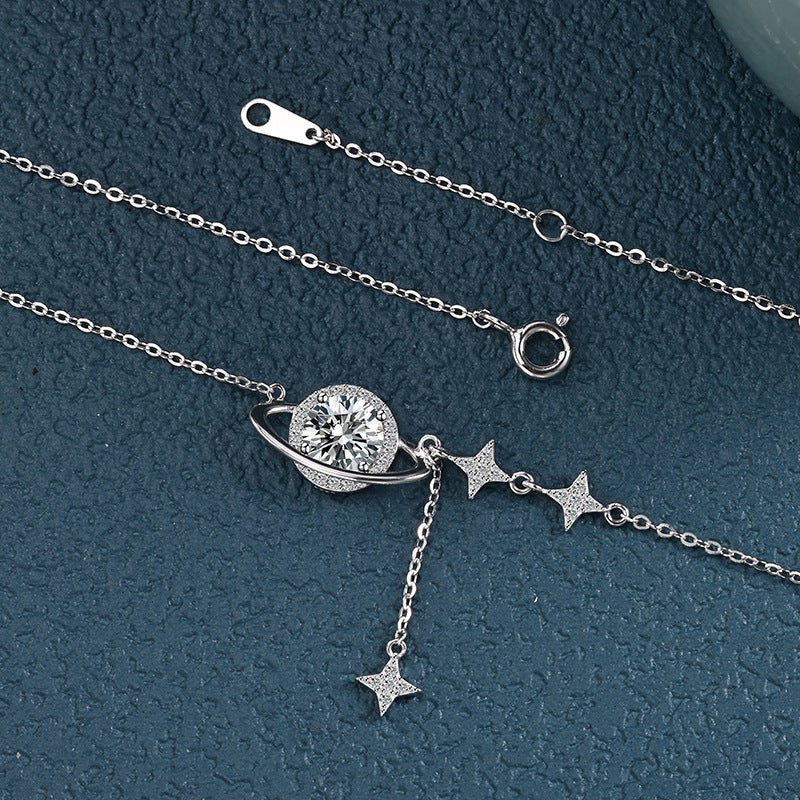 1 Carat Moissanite Planet Necklace | S925 Sterling Silver - Cosmic Sparkle & Celestial Elegance - Aruary Studio ｜ Artisanal Jewelry