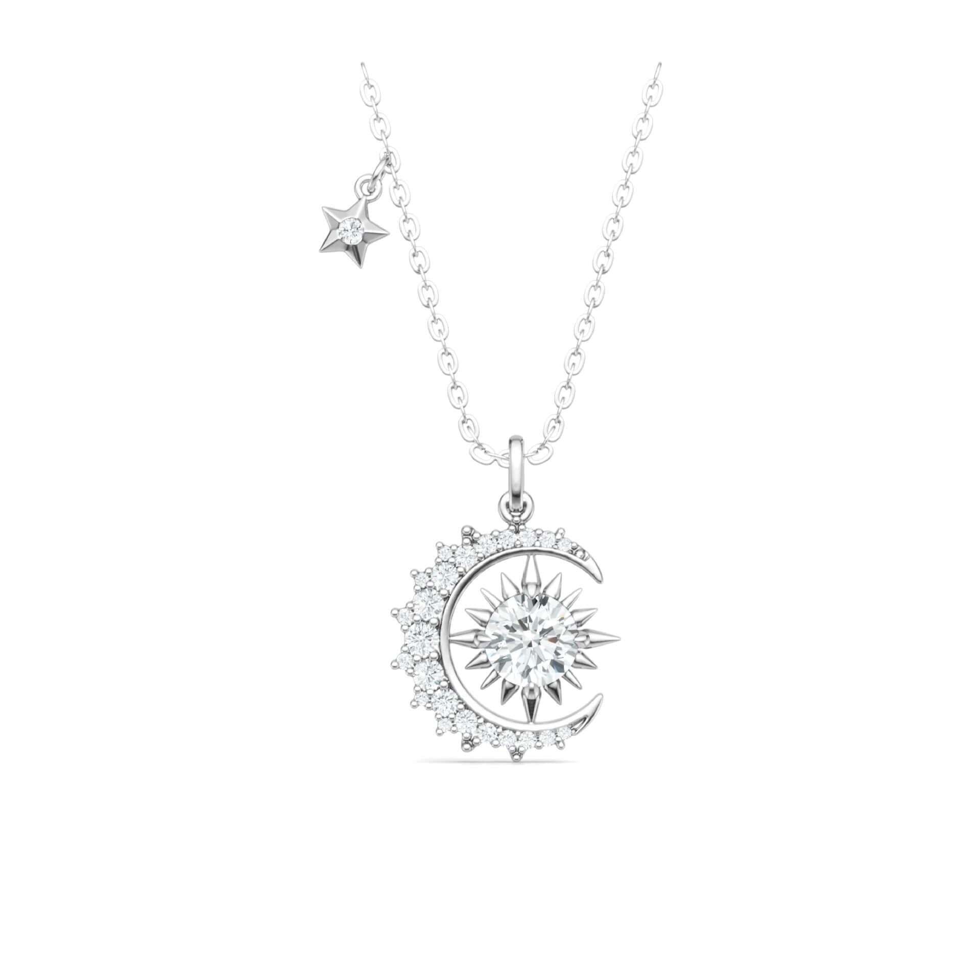 1 Carat Moissanite Sun & Moon Necklace | S925 Sterling Silver Celestial Pendant with 23 Accent Stones | 40+5cm Adjustable Chain - Aruary Studio ｜ Artisanal Jewelry