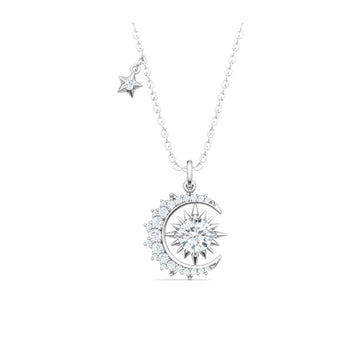 1 Carat Moissanite Sun & Moon Necklace | S925 Sterling Silver Celestial Pendant with 23 Accent Stones | 40+5cm Adjustable Chain - Aruary Studio ｜ Artisanal Jewelry