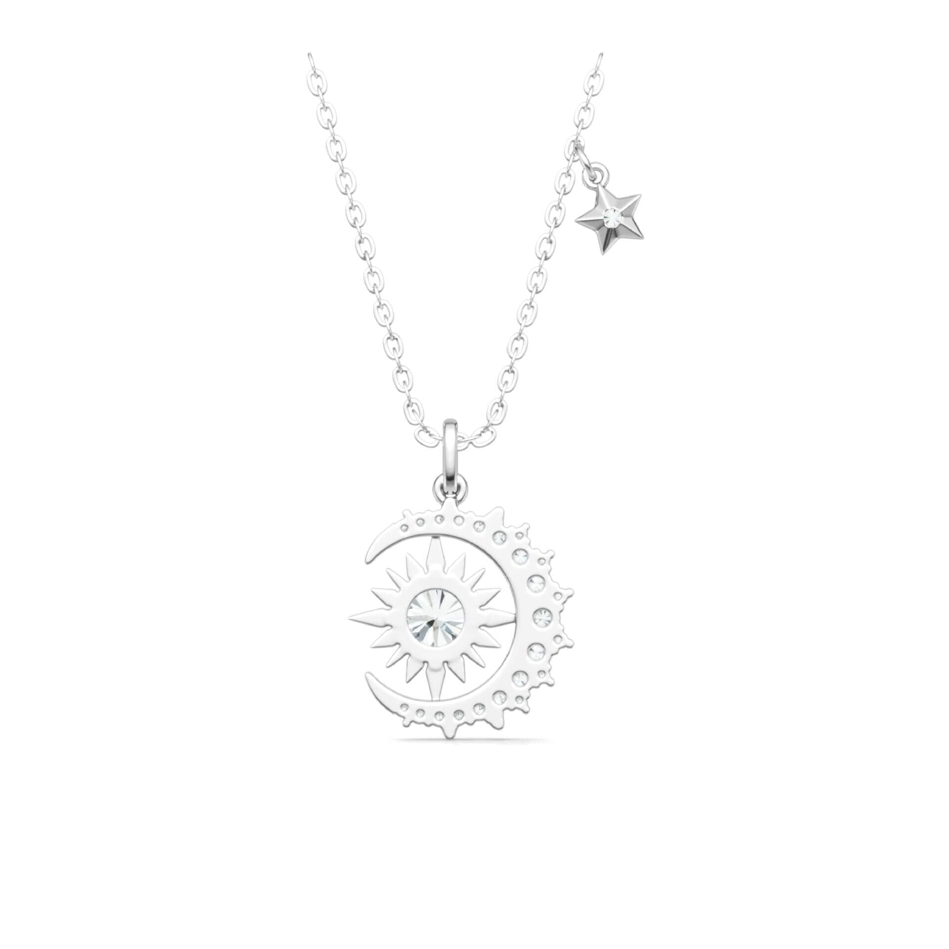 1 Carat Moissanite Sun & Moon Necklace | S925 Sterling Silver Celestial Pendant with 23 Accent Stones | 40+5cm Adjustable Chain - Aruary Studio ｜ Artisanal Jewelry
