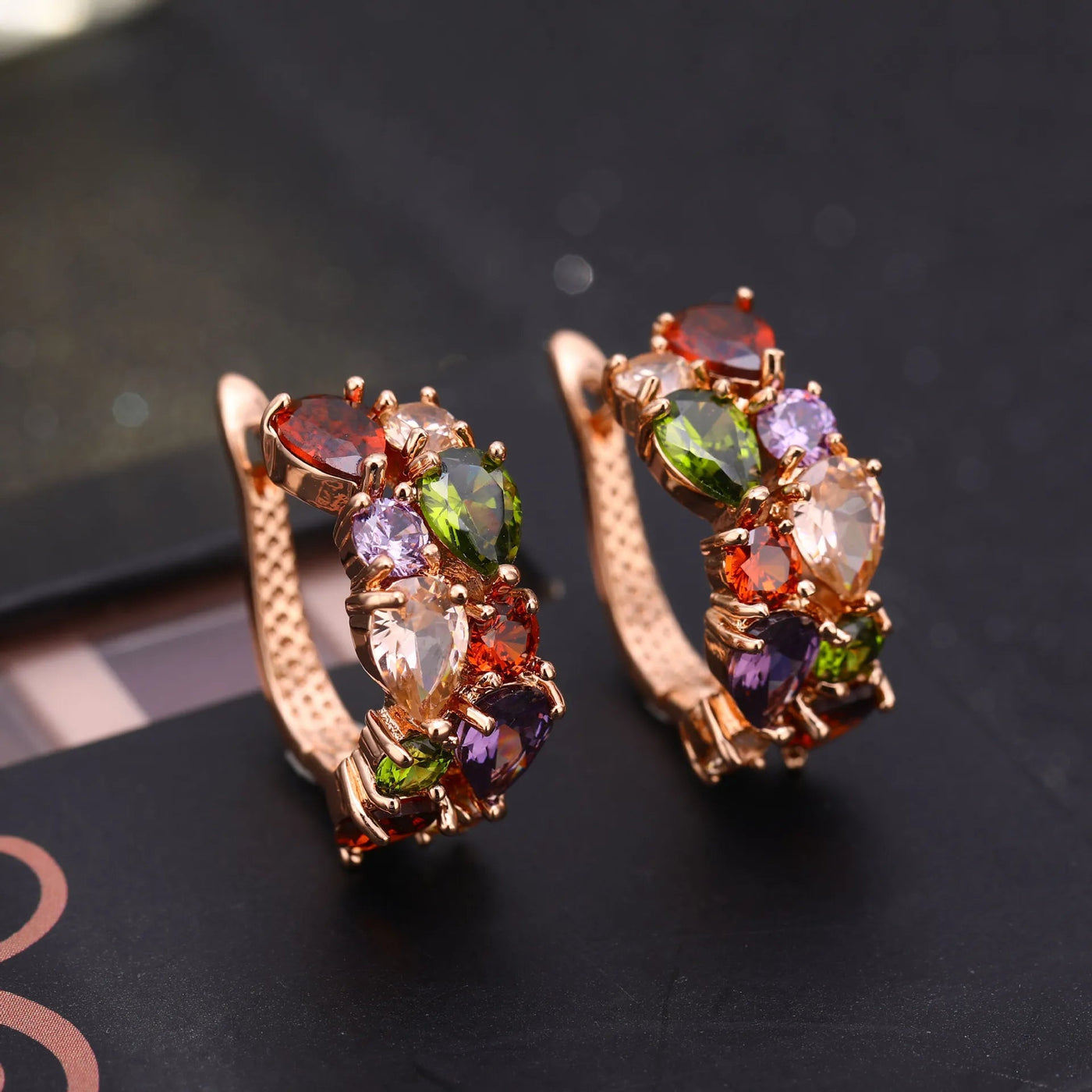18K Gold Plated Multi-Color Zircon Hoop Earrings Aruary Studio ｜ Artisanal Jewelry
