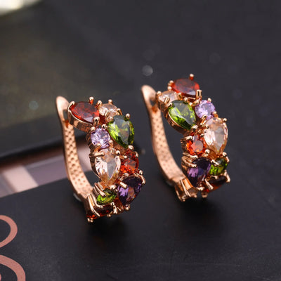 18K Gold Plated Multi-Color Zircon Hoop Earrings Aruary Studio ｜ Artisanal Jewelry
