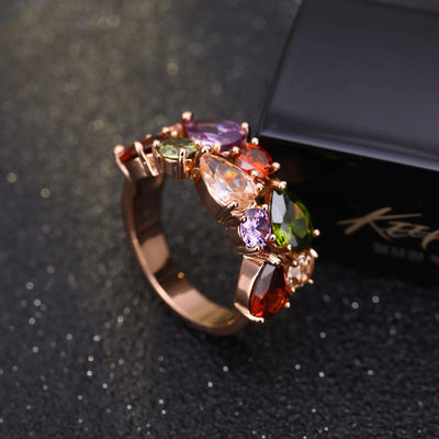 18K Gold Plated Multi-Color Zircon Teardrop Statement Ring Aruary Studio ｜ Artisanal Jewelry