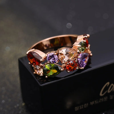 18K Gold Plated Multi-Color Zircon Teardrop Statement Ring Aruary Studio ｜ Artisanal Jewelry