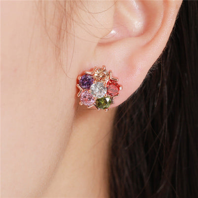 18K Gold Plated Multi-Color Zircon Flower Stud Earrings Aruary Studio ｜ Artisanal Jewelry