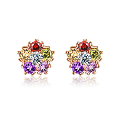 18K Gold Plated Multi-Color Zircon Flower Stud Earrings Aruary Studio ｜ Artisanal Jewelry