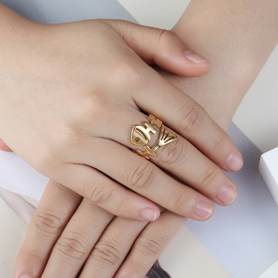 Gold-Plated Titanium Steel Fishbone Ring - Edgy and Stylish Statement Jewelry Aruary Studio ｜ Artisanal Jewelry