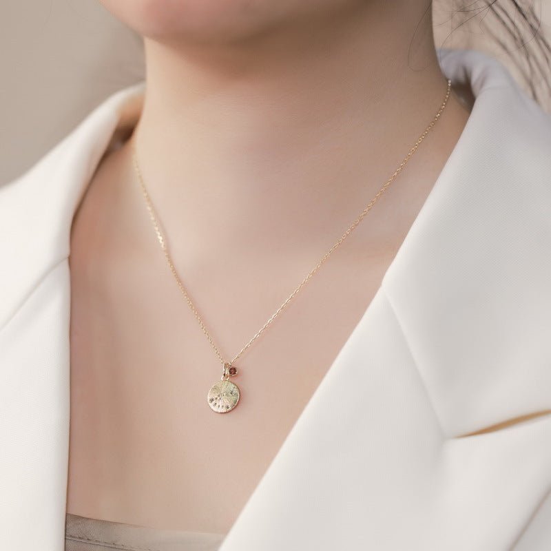 12 Zodiac Sign Brushed Gold Birthstone Pendant Necklace | 925 Sterling Silver - Aruary Studio ｜ Artisanal Jewelry