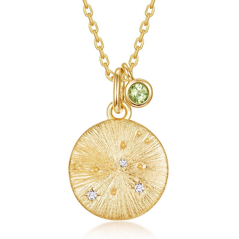 12 Zodiac Sign Brushed Gold Birthstone Pendant Necklace | 925 Sterling Silver - Aruary Studio ｜ Artisanal Jewelry