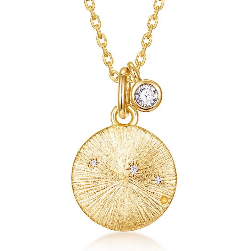 12 Zodiac Sign Brushed Gold Birthstone Pendant Necklace | 925 Sterling Silver - Aruary Studio ｜ Artisanal Jewelry