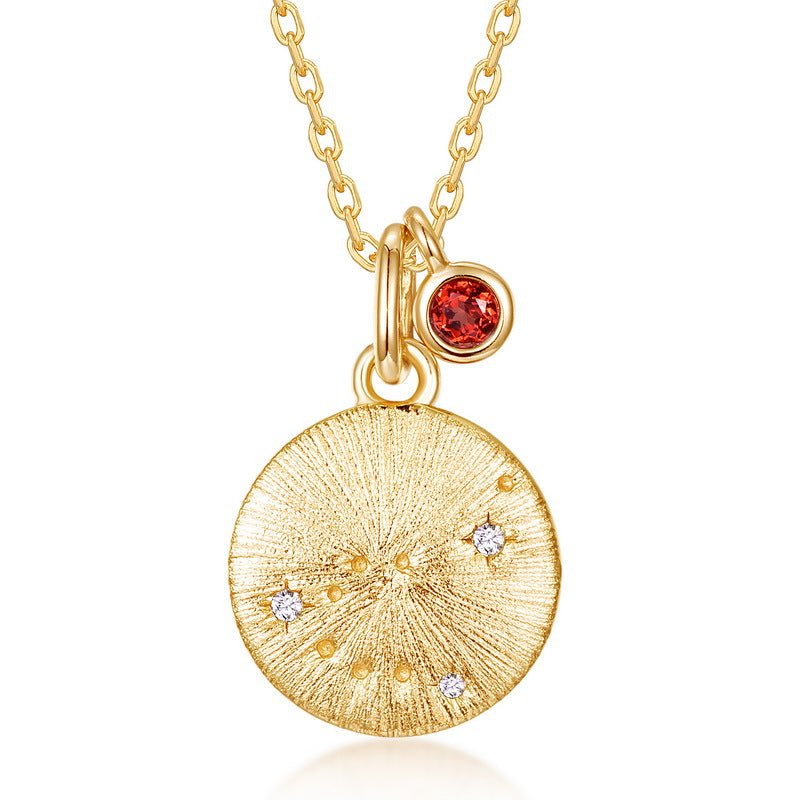12 Zodiac Sign Brushed Gold Birthstone Pendant Necklace | 925 Sterling Silver - Aruary Studio ｜ Artisanal Jewelry