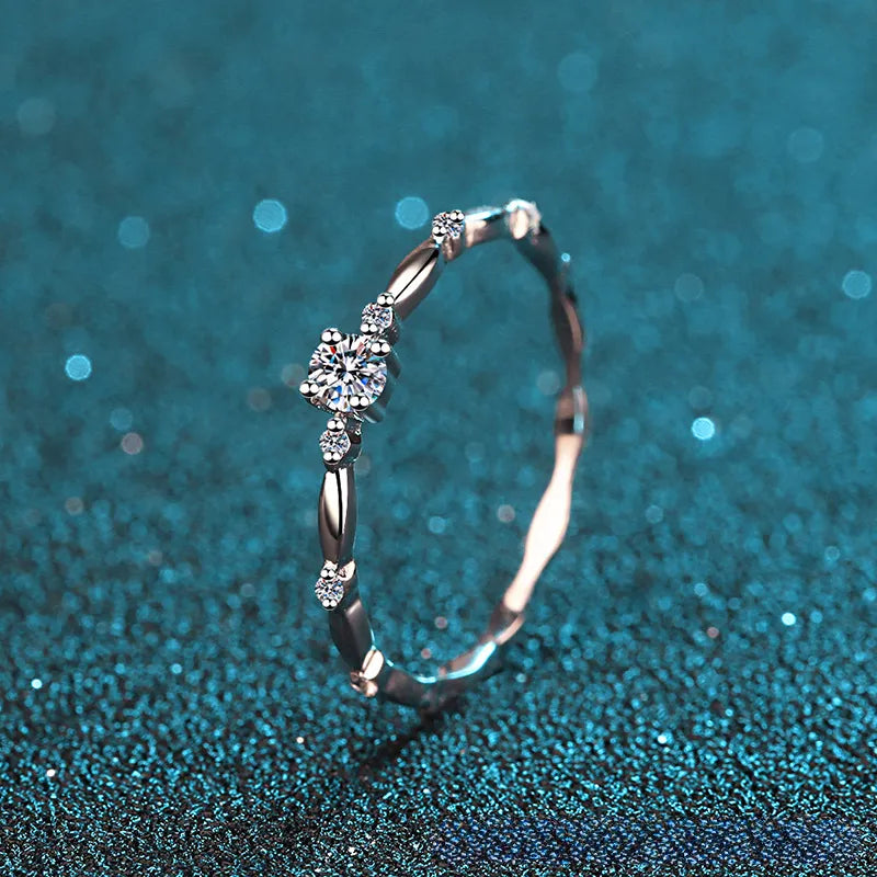 Dainty 0.1ct Moissanite Ring | Platinum-Plated Sterling Silver for Timeless Sparkle Aruary Studio ｜ Artisanal Jewelry