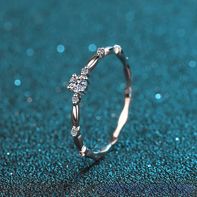 Dainty 0.1ct Moissanite Ring | Platinum-Plated Sterling Silver for Timeless Sparkle Aruary Studio ｜ Artisanal Jewelry