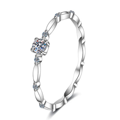 Dainty 0.1ct Moissanite Ring | Platinum-Plated Sterling Silver for Timeless Sparkle Aruary Studio ｜ Artisanal Jewelry