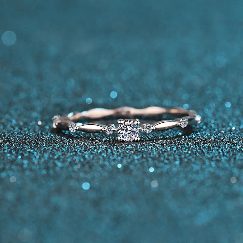 Dainty 0.1ct Moissanite Ring | Platinum-Plated Sterling Silver for Timeless Sparkle Aruary Studio ｜ Artisanal Jewelry
