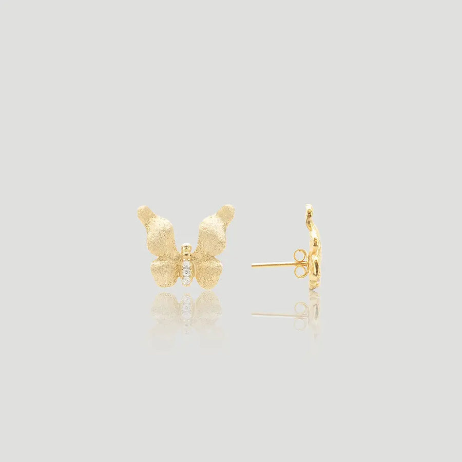 Yuqing Realm ｜ Unleash the charming goddess within you 14K Gold Plated Butterfly Stud Earrings | 5A Cubic Zirconia Gemstones | Gold/Silver Options Golden