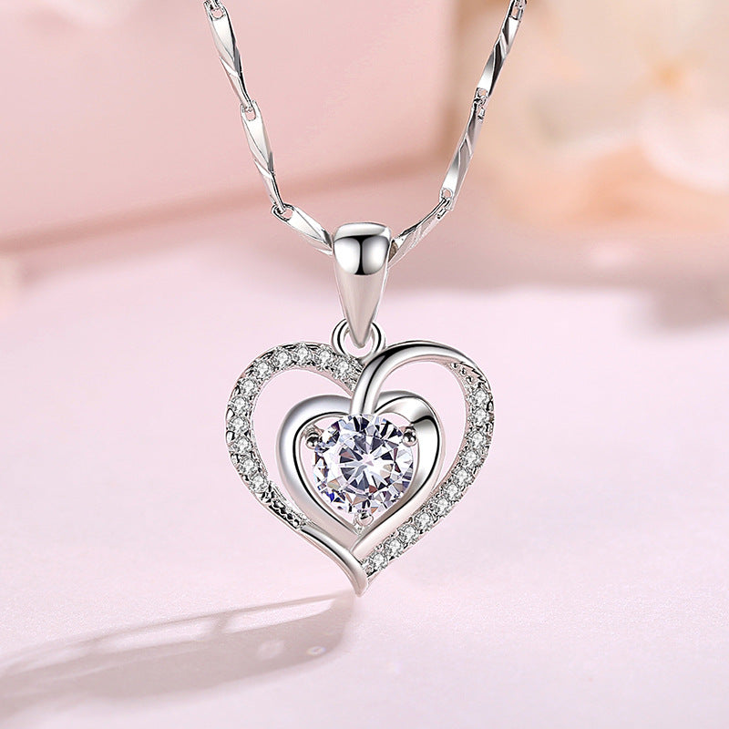 Sterling Silver Heart Necklace with 5A Zircon - Symbol of Eternal Love Aruary Studio ｜ Artisanal Jewelry
