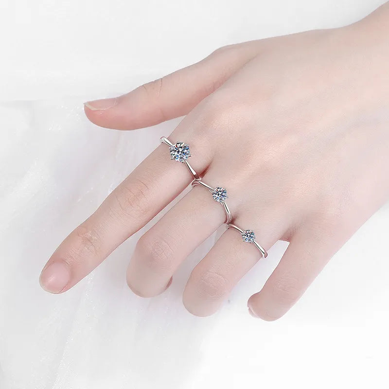 Platinum-Plated Sterling Silver Moissanite Ring - D Color, VVS1 Clarity for Timeless Elegance Aruary Studio ｜ Artisanal Jewelry