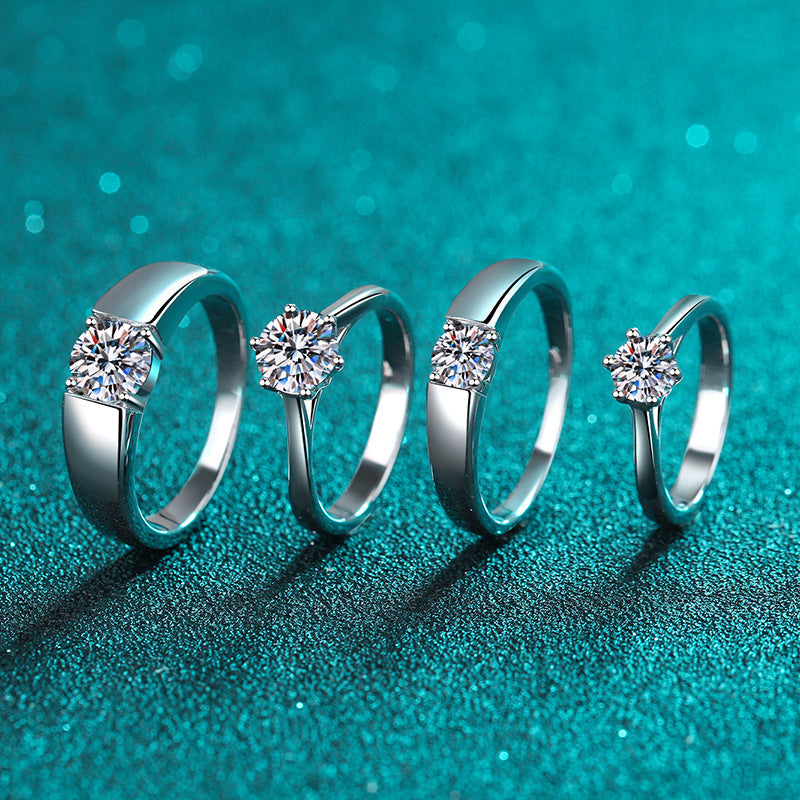 Platinum-Plated Sterling Silver Moissanite Couple Rings - Symbol of Eternal Love Aruary Studio ｜ Artisanal Jewelry