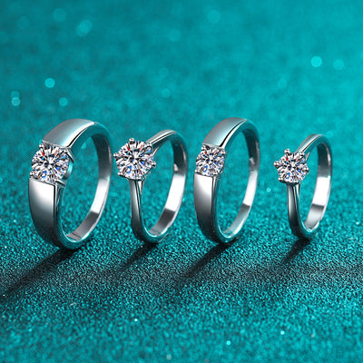 Platinum-Plated Sterling Silver Moissanite Couple Rings - Symbol of Eternal Love Aruary Studio ｜ Artisanal Jewelry