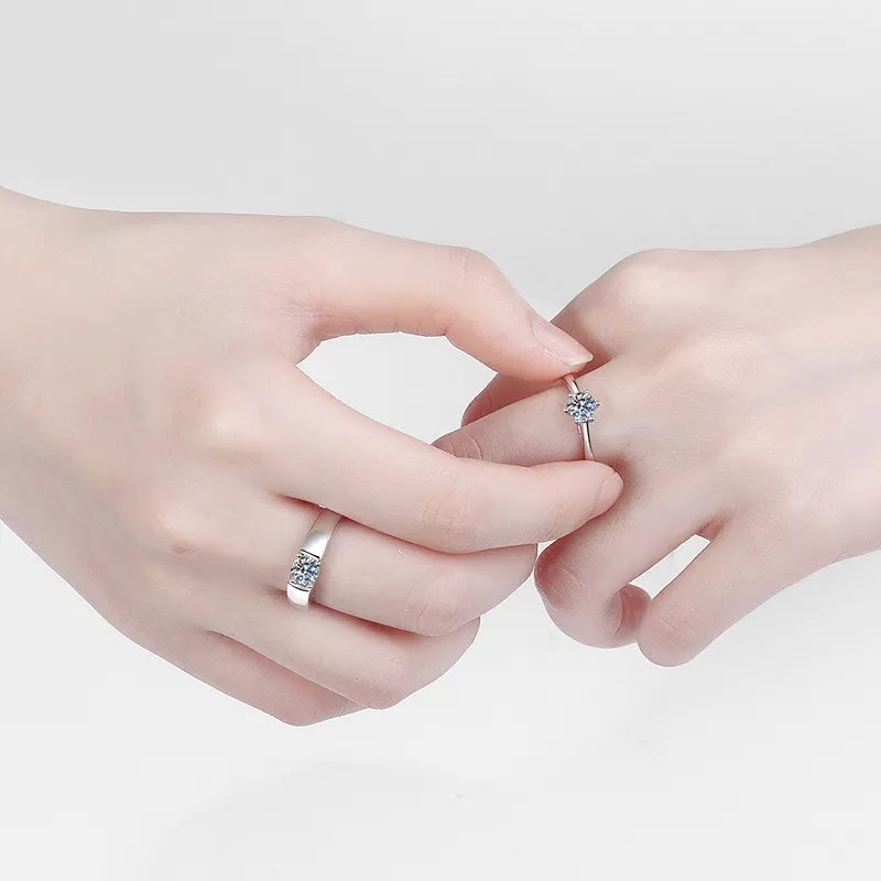 Platinum-Plated Sterling Silver Moissanite Couple Rings - Symbol of Eternal Love Aruary Studio ｜ Artisanal Jewelry