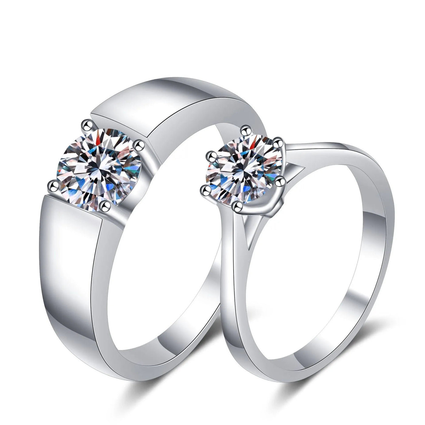 Platinum-Plated Sterling Silver Moissanite Couple Rings - Symbol of Eternal Love Aruary Studio ｜ Artisanal Jewelry