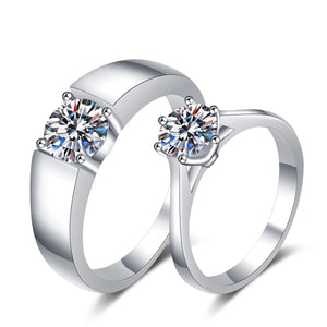 Platinum-Plated Sterling Silver Moissanite Couple Rings - Symbol of Eternal Love Aruary Studio ｜ Artisanal Jewelry