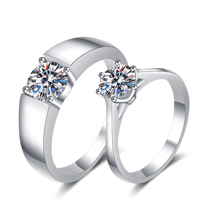Platinum-Plated Sterling Silver Moissanite Couple Rings - Symbol of Eternal Love Aruary Studio ｜ Artisanal Jewelry
