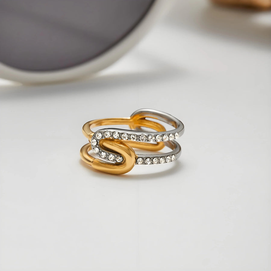 Aruary Studio ｜ Artisanal Jewelry 18K Gold Plated Cubic Zirconia Ring - Hypoallergenic Stainless Steel, Waterproof, Size 7 (1.74cm) - Express 10-Day Shipping