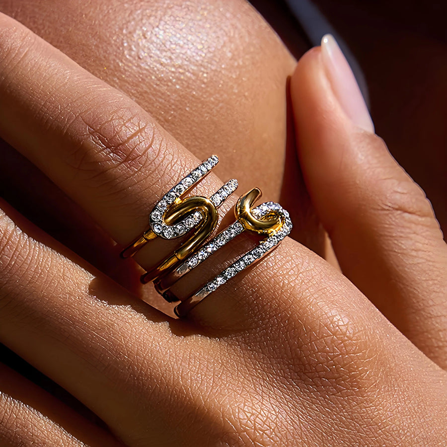 Aruary Studio ｜ Artisanal Jewelry 18K Gold Plated Cubic Zirconia Ring - Hypoallergenic Stainless Steel, Waterproof, Size 7 (1.74cm) - Express 10-Day Shipping