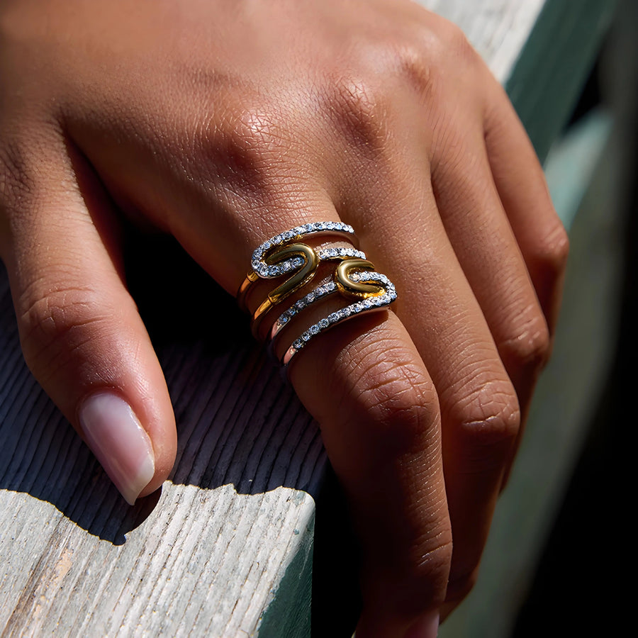 Aruary Studio ｜ Artisanal Jewelry 18K Gold Plated Cubic Zirconia Ring - Hypoallergenic Stainless Steel, Waterproof, Size 7 (1.74cm) - Express 10-Day Shipping