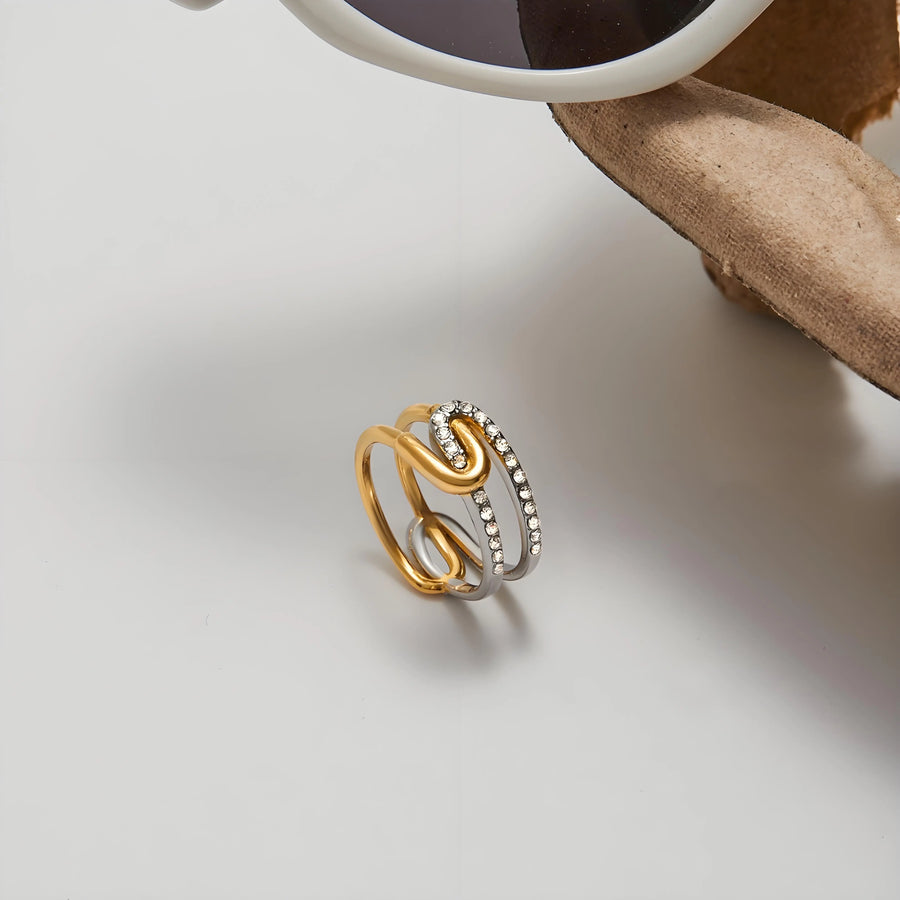 Aruary Studio ｜ Artisanal Jewelry 18K Gold Plated Cubic Zirconia Ring - Hypoallergenic Stainless Steel, Waterproof, Size 7 (1.74cm) - Express 10-Day Shipping