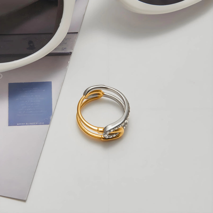 Aruary Studio ｜ Artisanal Jewelry 18K Gold Plated Cubic Zirconia Ring - Hypoallergenic Stainless Steel, Waterproof, Size 7 (1.74cm) - Express 10-Day Shipping