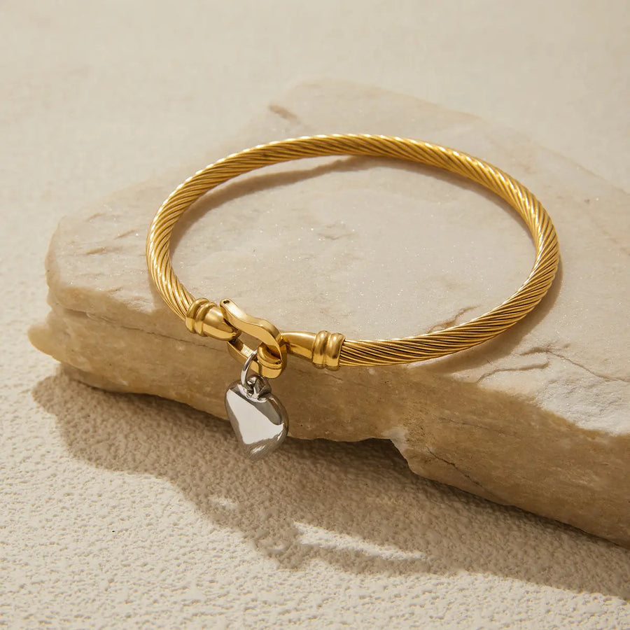 Aruary Studio ｜ Artisanal Jewelry 18K Gold-Plated Heart Bracelet | Surgical Steel Unisex Cuff | Hypoallergenic Everyday Luxury