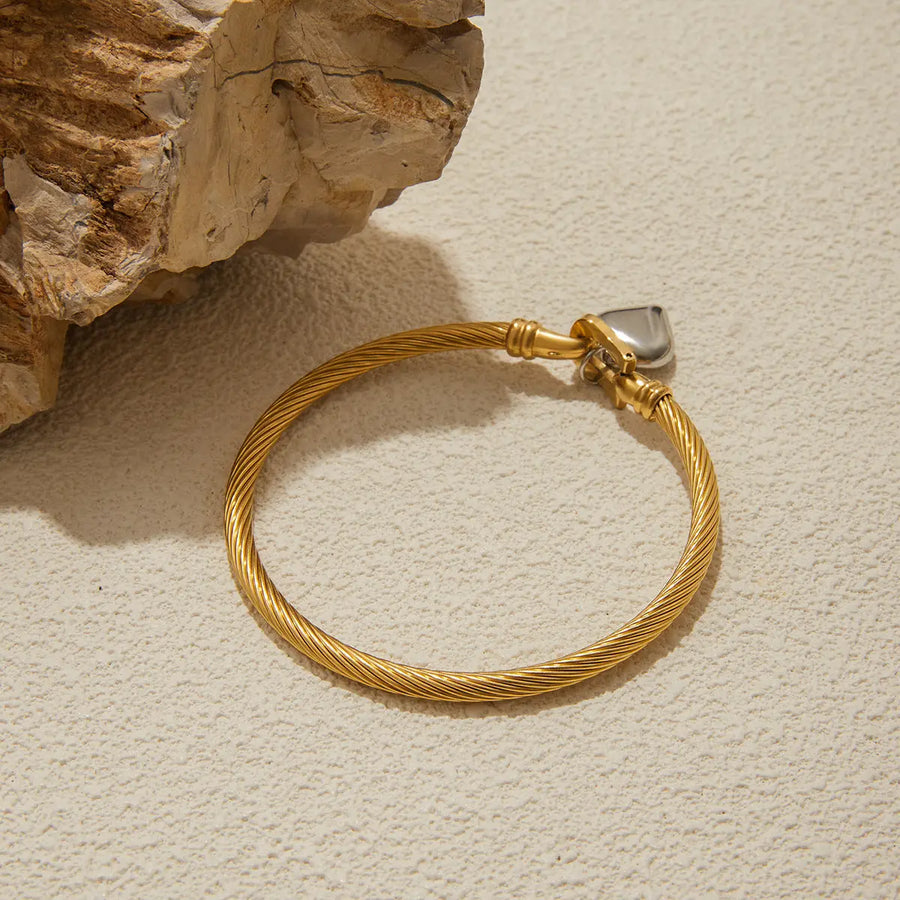 Aruary Studio ｜ Artisanal Jewelry 18K Gold-Plated Heart Bracelet | Surgical Steel Unisex Cuff | Hypoallergenic Everyday Luxury