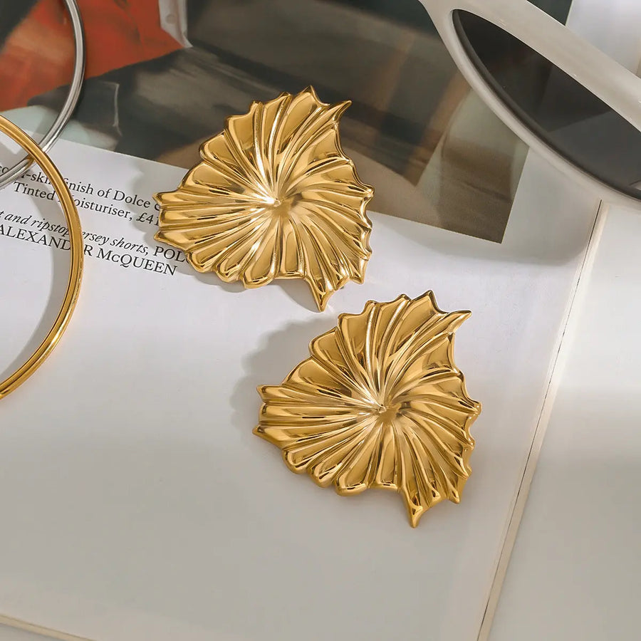 Aruary Studio ｜ Artisanal Jewelry 18K Gold Plated Leaf Statement Earrings - Waterproof & Hypoallergenic - Bold 1.5" Design
