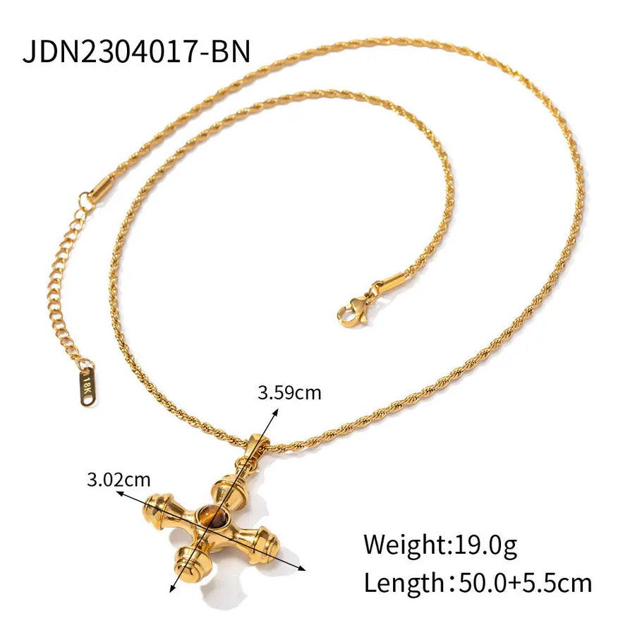 My Store 18K Gold Titanium Steel Evil Eye Cross Pendant Necklace - Unisex Ins Gothic Choker | Hypoallergenic Fade-Proof Chain
