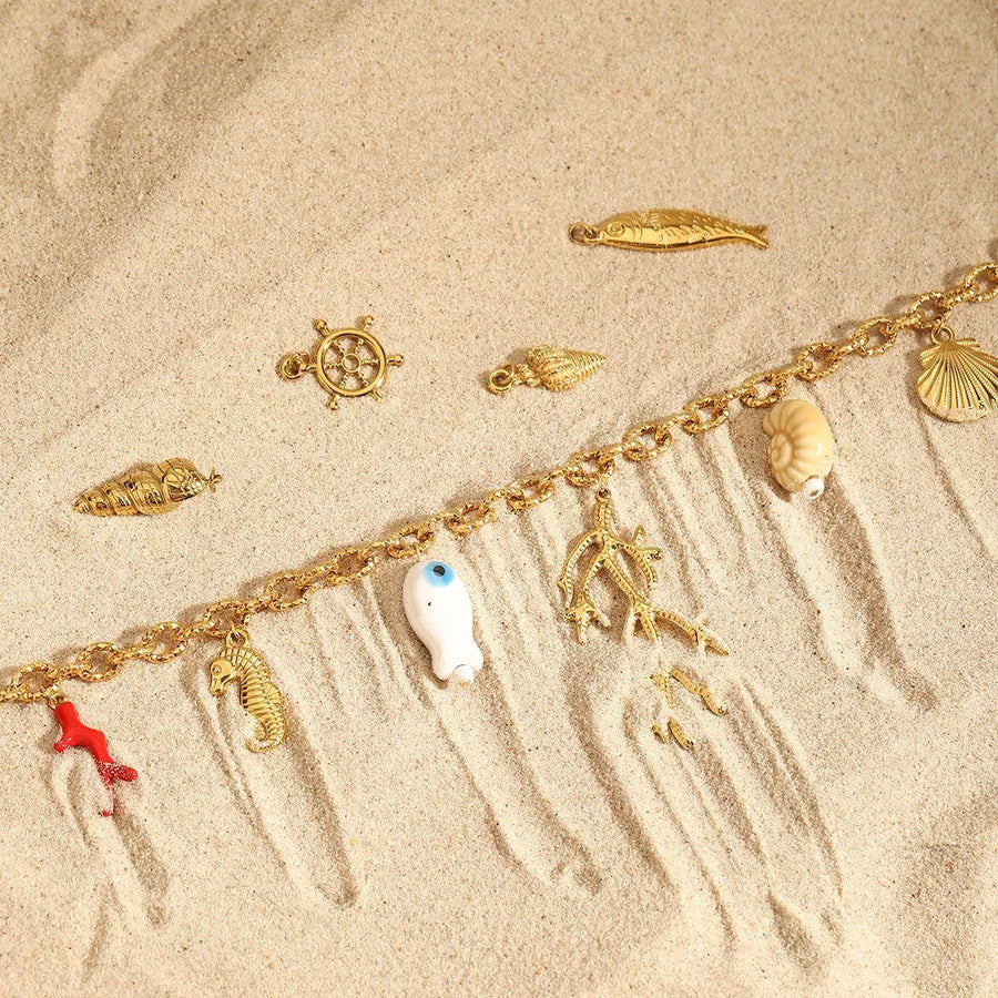 Yuqing Realm ｜ Accessories Boutique 18K Gold-Tone Ocean Shell Necklace | Adjustable Beach Coral Pendant | Vacation Jewelry